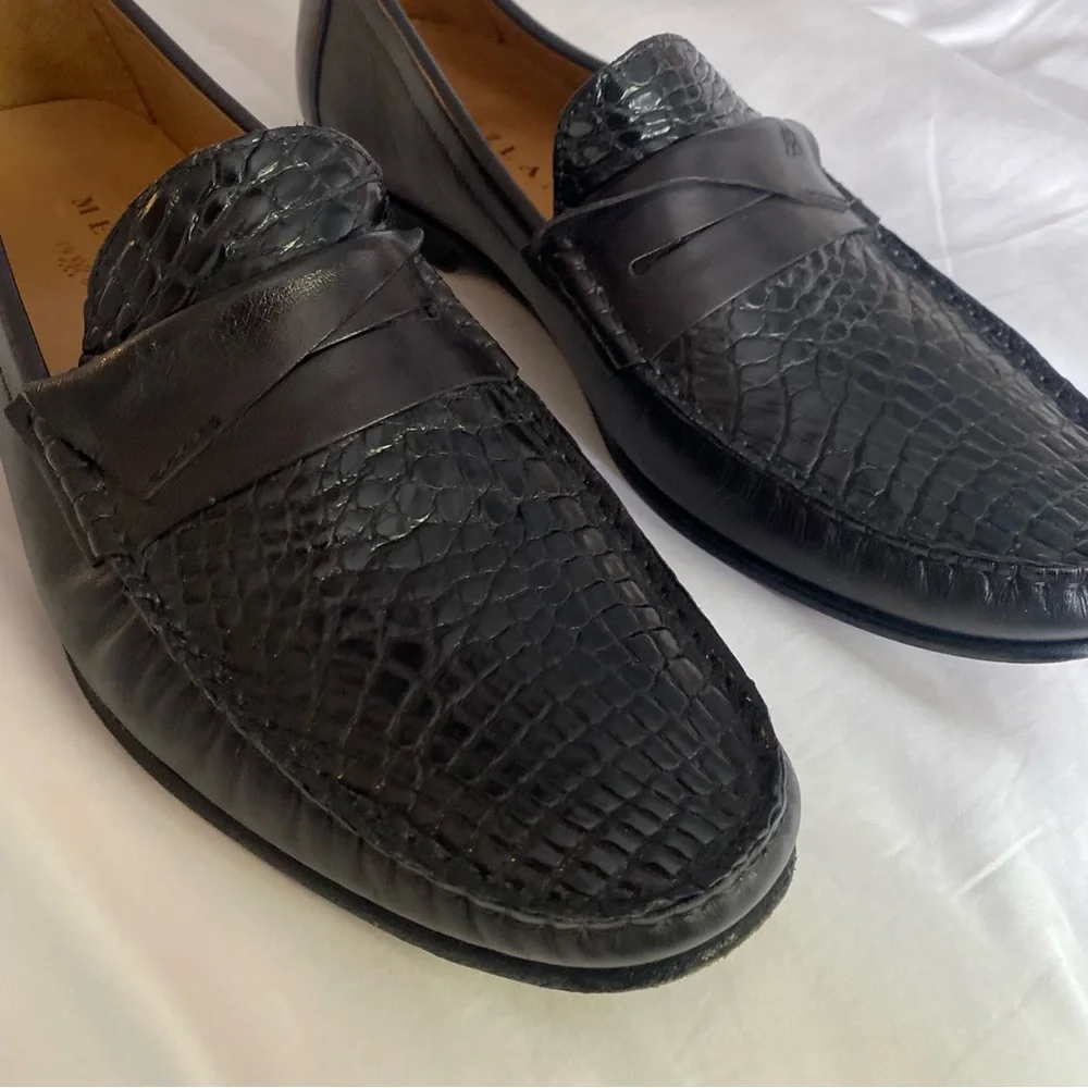 Mezlan Genuine Crocodile Black Leather Loafers Mens Dress Shoe Luxury - Picture 12 of 15